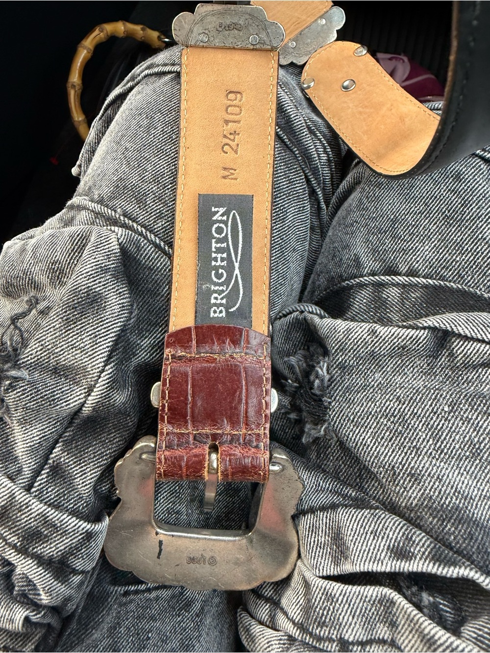 Vintage Brighton Brown Leather Belt with Silver-Tone Buckle - Picture 5 of 13